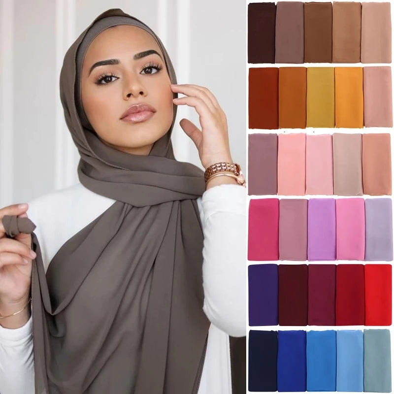 Hijab en Mousseline Femme – Voile Léger 70 x 180 cm, 65 Coloris