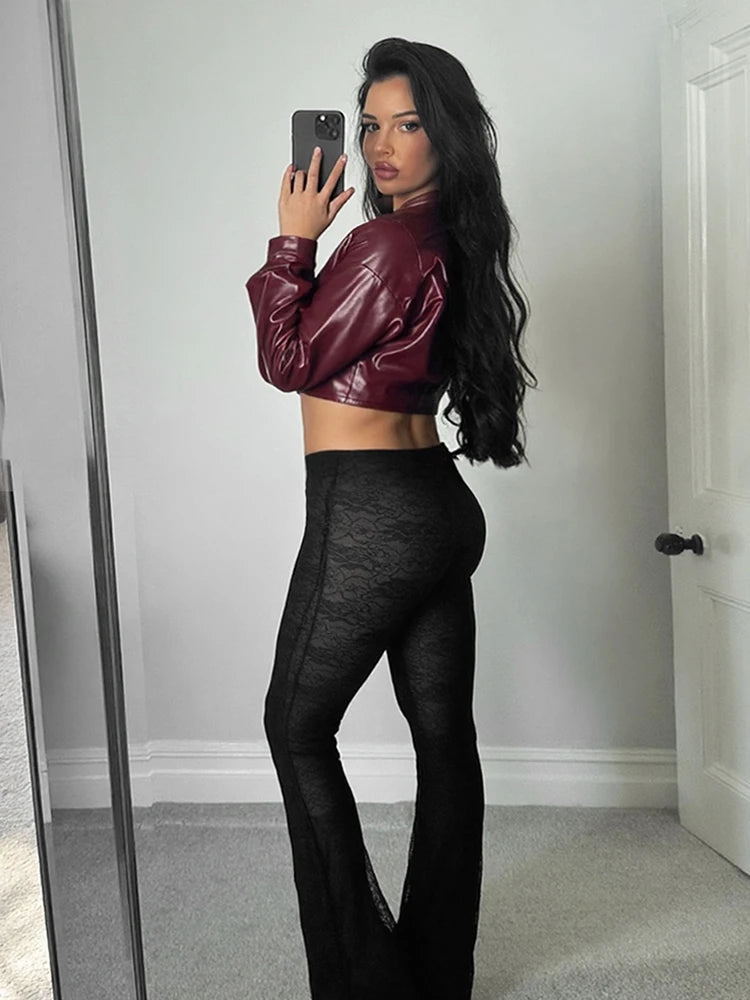 Veste courte bordeaux similicuir femme
