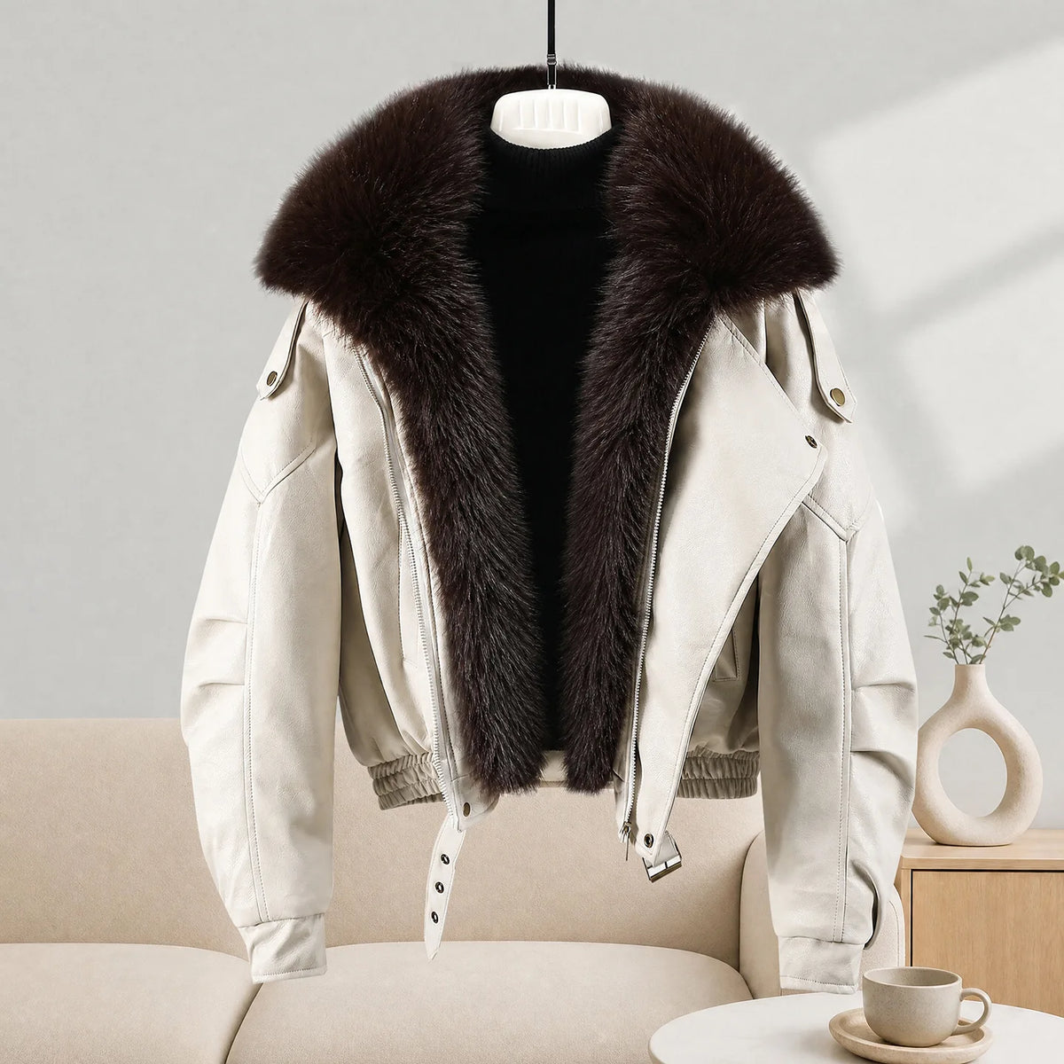 Parka d’hiver femme effet cuir col fourrure – vue 6