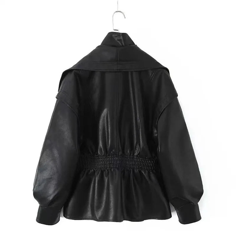 Veste similicuir femme col rabattu