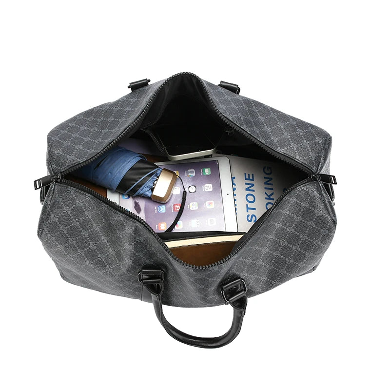 Sac de Voyage Noir à Motif Géométrique – Grande Capacité