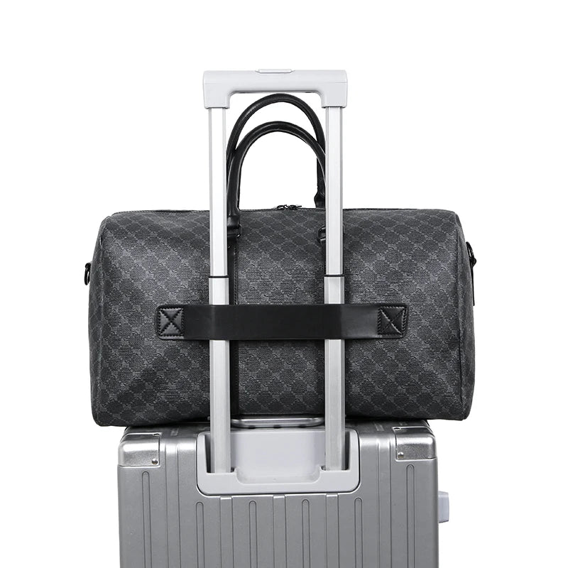 Sac de Voyage Noir à Motif Géométrique – Grande Capacité