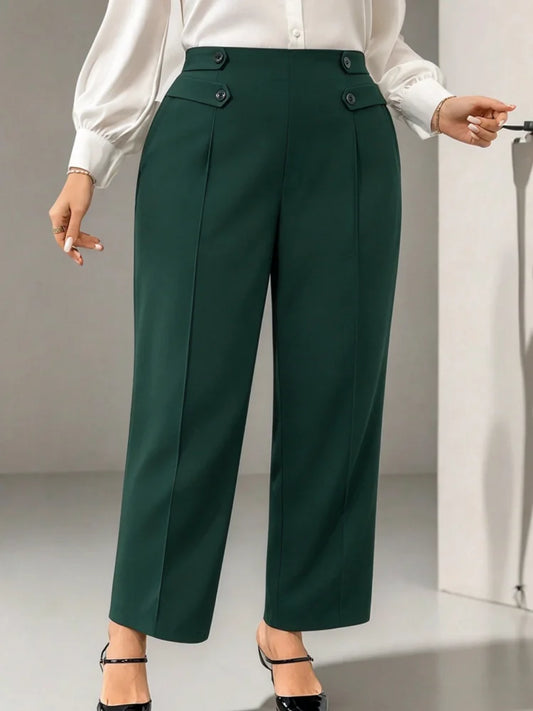 Pantalon Droit Taille Haute Femme Grande Taille – Boutons Décoratifs, 0XL à 5XL
