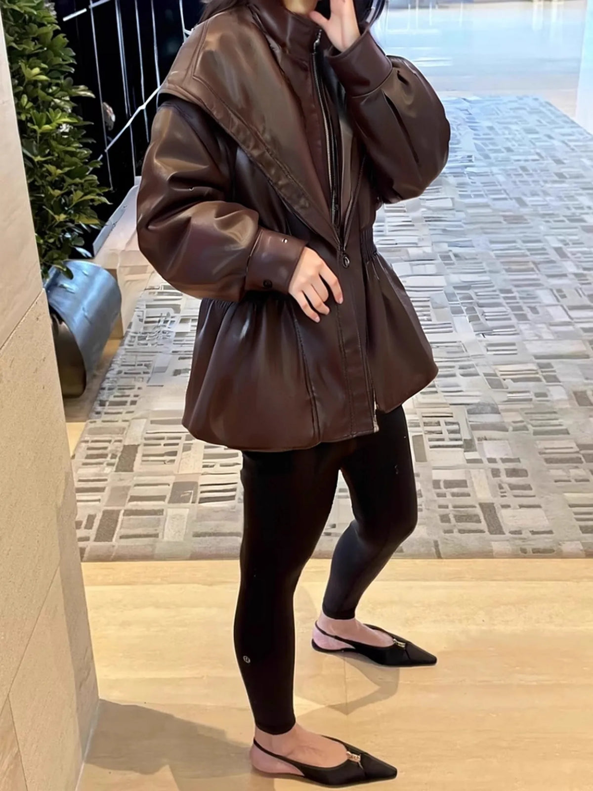 Veste similicuir femme col rabattu