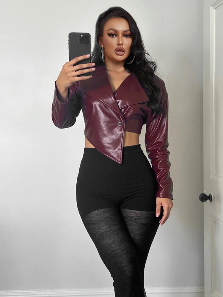 Veste courte bordeaux similicuir femme