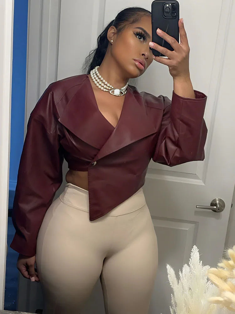 Veste courte bordeaux similicuir femme