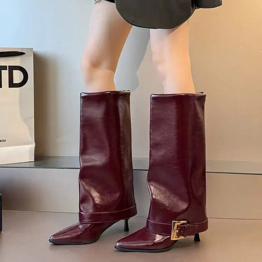 Bottes cuissardes femme talon haut bout pointu – vue 2