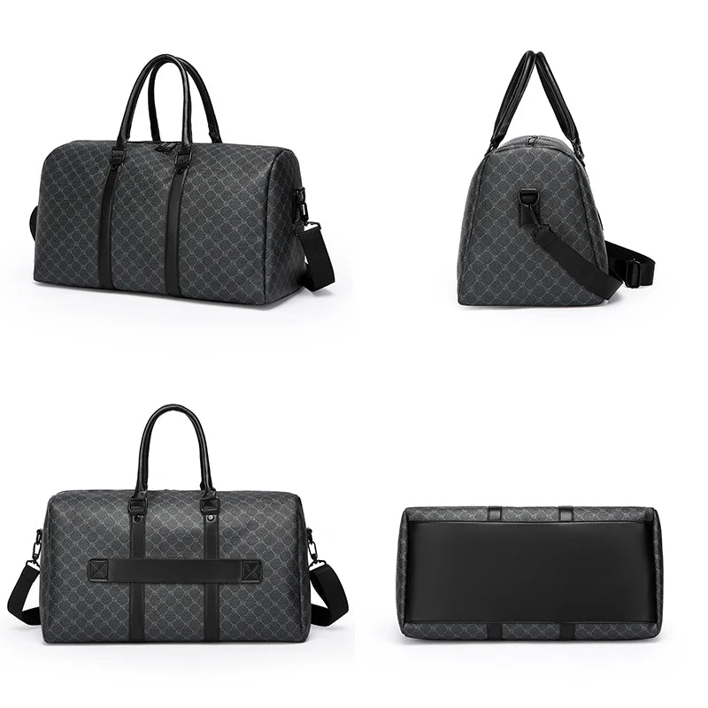 Sac de Voyage Noir à Motif Géométrique – Grande Capacité