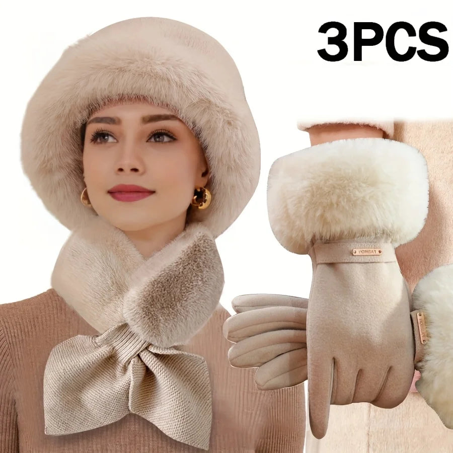 Ensemble bonnet écharpe gants femme fausse fourrure – vue 9