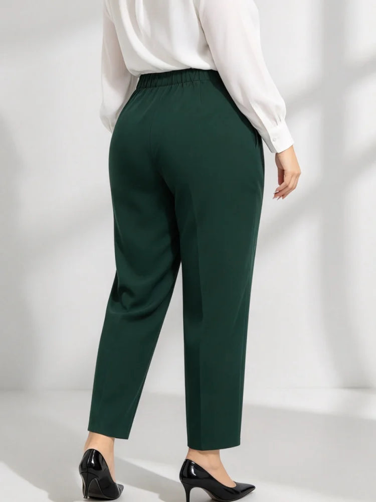 Pantalon Droit Taille Haute Femme Grande Taille – Boutons Décoratifs, 0XL à 5XL