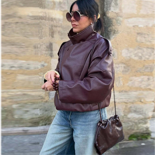 Veste bomber oversize similicuir femme