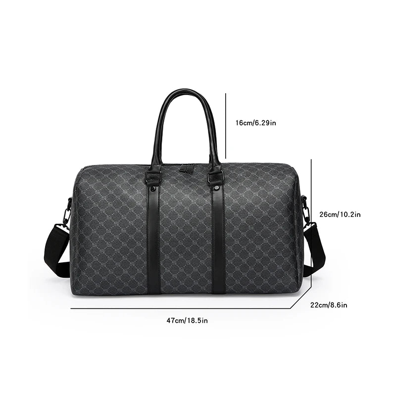 Sac de Voyage Noir à Motif Géométrique – Grande Capacité